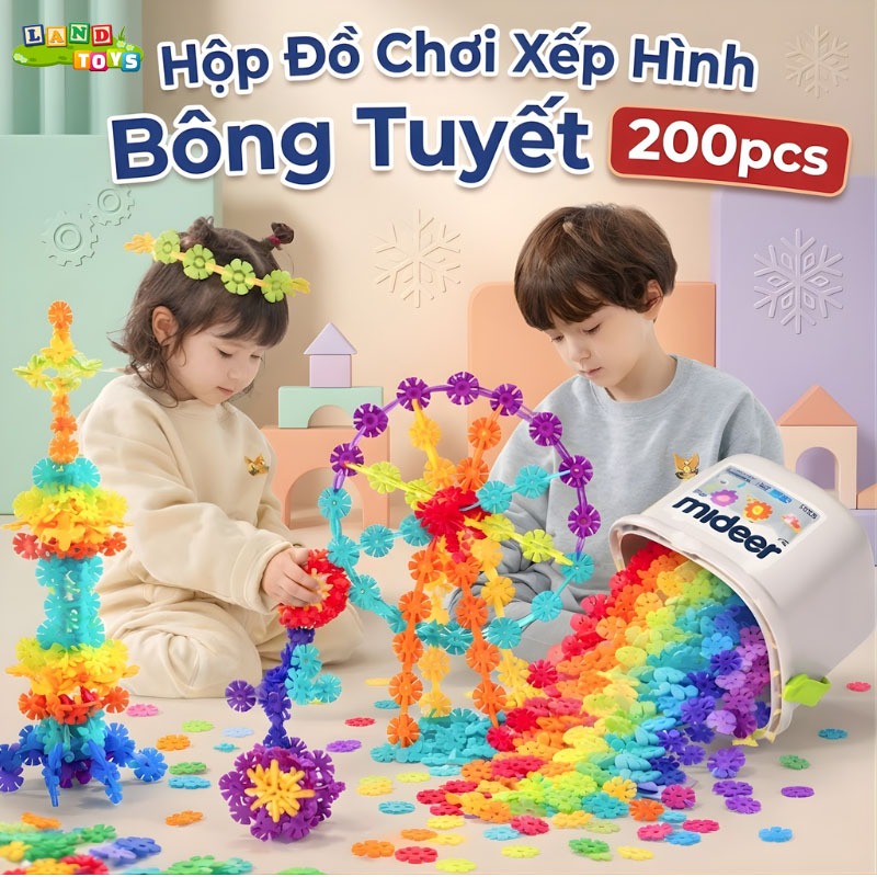 Đồ Chơi Xếp Hình Bông Tuyết 3D Mideer Translucent Color Snowflake Blocks Với 200PSC - Đồ Chơi Lắp Gh