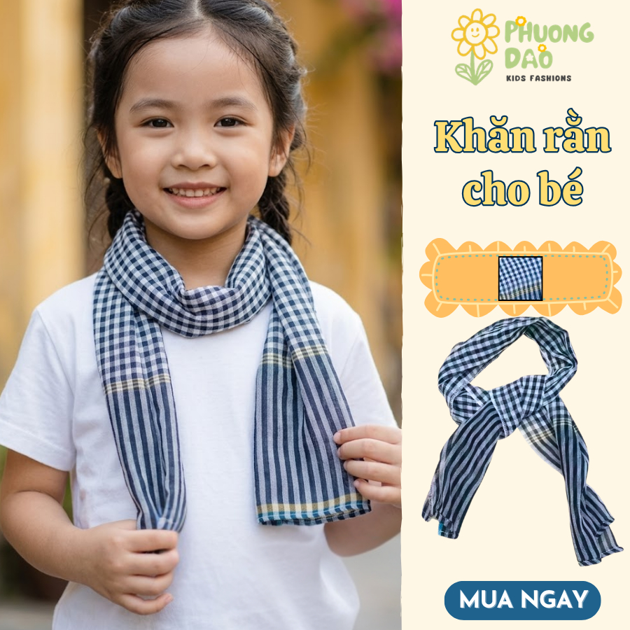 Khăn Rằn Trẻ Em Sọc Trắng Đen, Khăn Quàng Cổ Cotton Mềm Mại Thoáng Mát Cho Bé - Phương Đào Kids