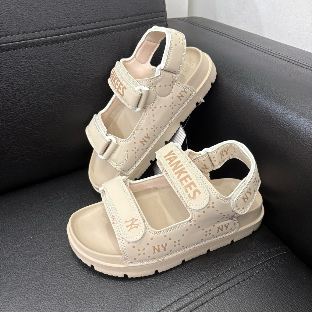Dép sandal nữ MLB màu nâu sữa, sandal học sinh mono B quai dán Fullbox
