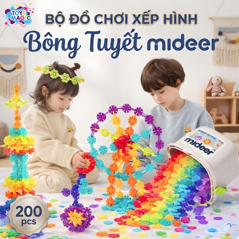 Đồ Chơi Xếp Hình Sáng Tạo Hình Bông Tuyết 3D Mideer Translucent Color Snowflake Blocks - Đồ Chơi Lắp