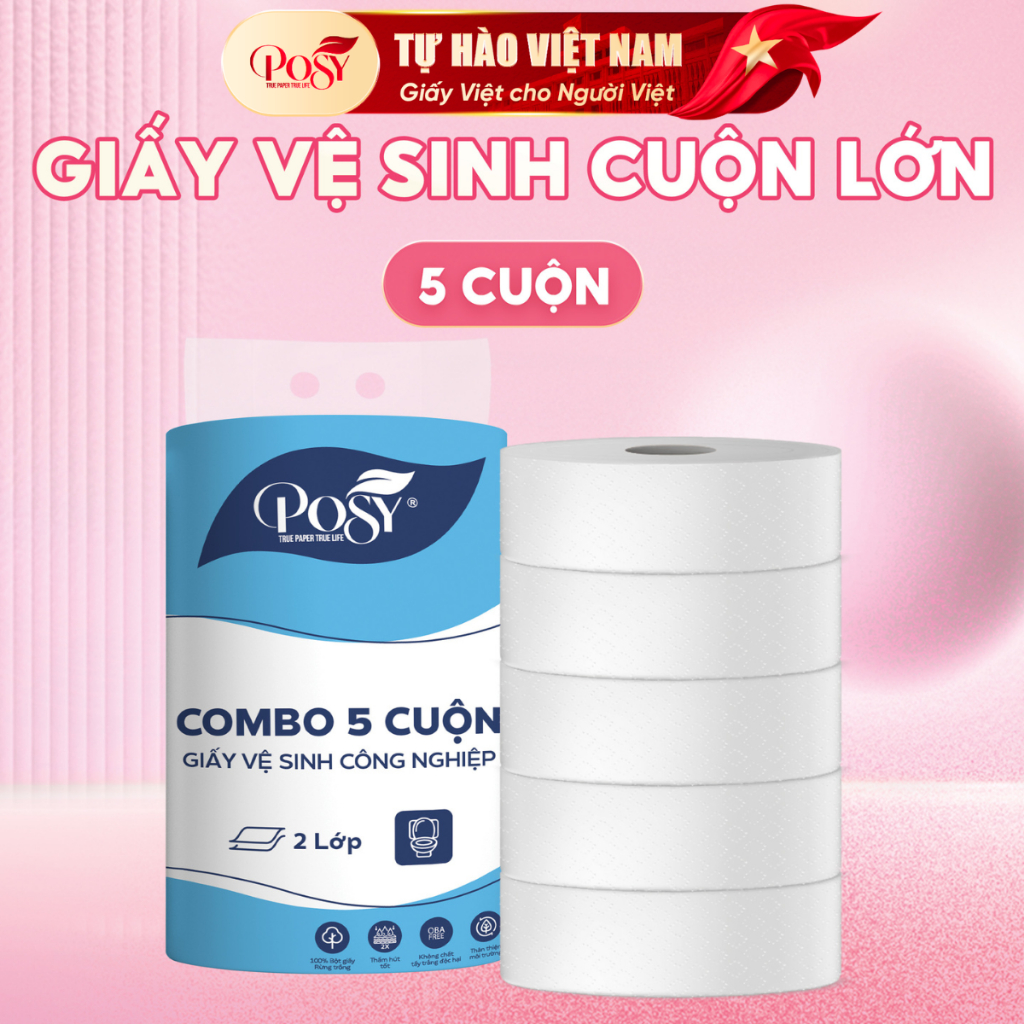[TRỢ GIÁ] COMBO 5 CUỘN GVS POSY - Cuộn lớn, 700gram 2 lớp, mềm mịn, tiết kiệm, thân thiện với môi tr