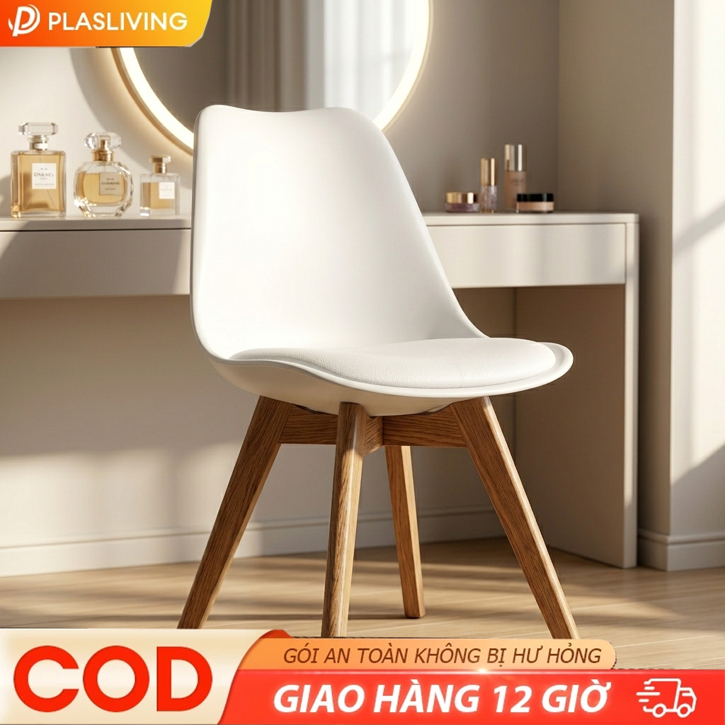 Ghế trang điểm có tựa lưng, chỗ ngồi thoải mái và đệm dễ lau chùi, phù hợp với bàn trang điểm. | BigBuy360 - bigbuy360.vn