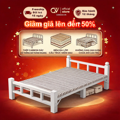 CONOCO Giường Sắt Xếp Thép Carbon Kèm Đệm Chịu Lực Tốt Cho Văn Phòng Căn Hộ