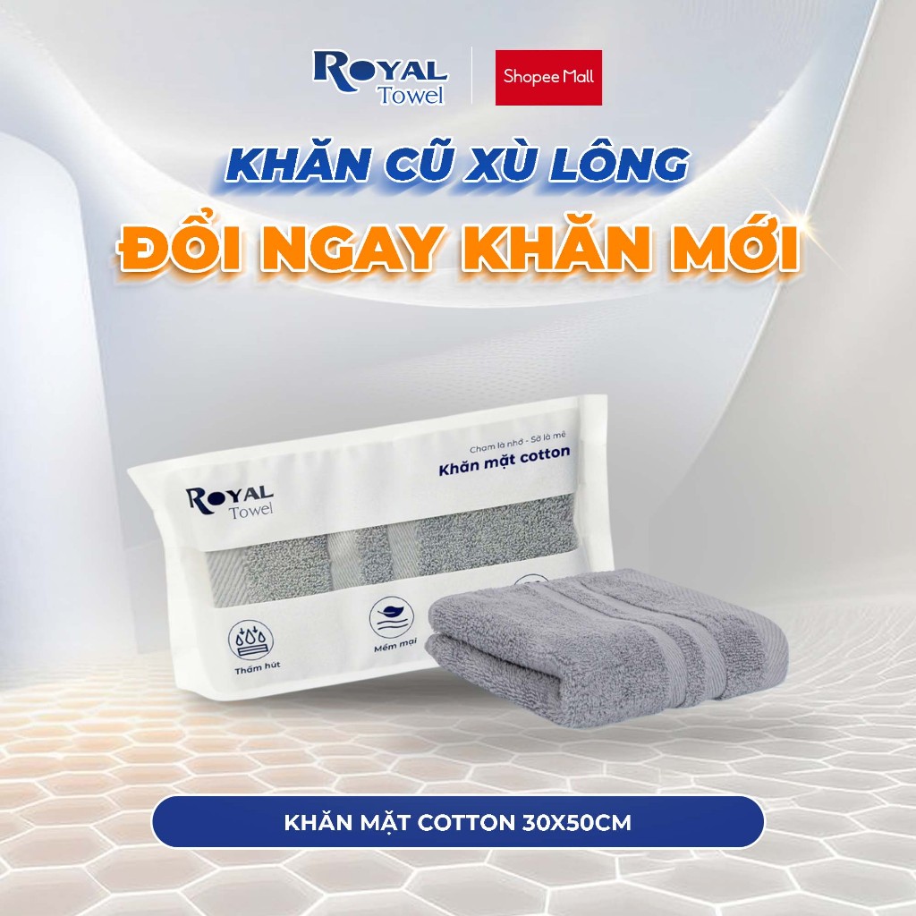 Khăn Mặt Royal Towel 30x50cm Sợi Cotton Mềm Mịn, Thấm Hút Tốt, Không Xổ Lông, Không Phai Màu