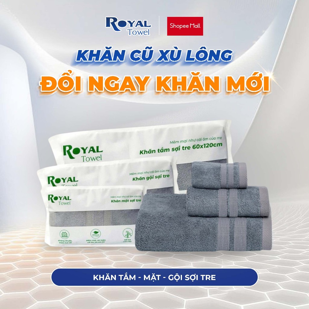 Khăn Tắm Khăn Gội Khăn Mặt Royal Towel Sợi Tre Bamboo, Mềm Mịn, Thấm Hút Tốt, Không Xổ Lông, Không P