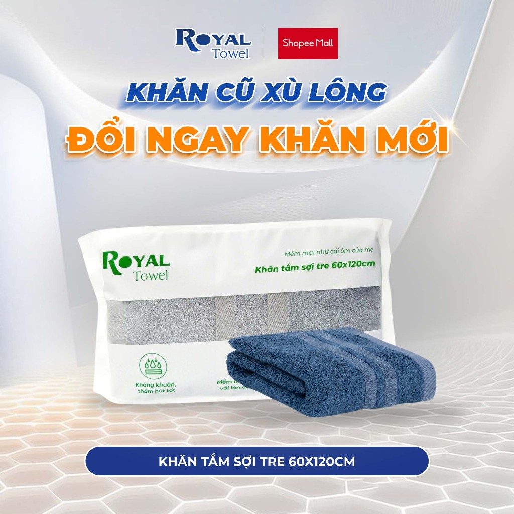 Khăn Tắm Royal Towel 60x120cm Sợi Tre Bamboo, Mềm Mịn, Thấm Hút Tốt, Không Xổ Lông, Không Phai Màu, 
