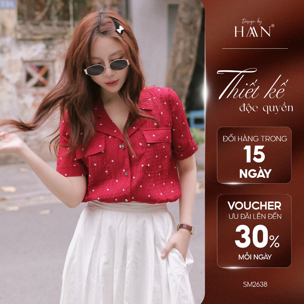 Áo Sơ Mi Nữ Dáng Vest Cổ V Màu Đỏ Hoa Nhí HAAN Design SM2638