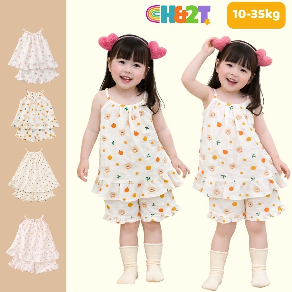 Đồ bộ bé gái H&2T baby kid (10-35kg) set yếm hè trẻ em size đại mềm mại, xinh xắn, thấm hút mồ hôi - [M17]