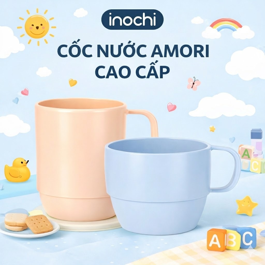 Cốc Nước Inochi: Cao & Thấp - Nhựa PP Nguyên Sinh, Kháng Khuẩn, Thiết Kế Nhật Bản