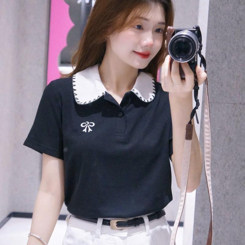 Áo Polo Nữ Thêu Nơ cổ phối điệu đà - Cotton tổ ong sang trọng thanh lịch WAT061