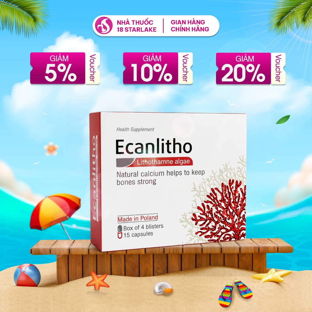 Canxi Ecanlitho – Bổ Sung Canxi Tảo Lithothamnion, Vitamin D3, K2 Hỗ Trợ Xương Khớp & Ngừa Loãng Xươ