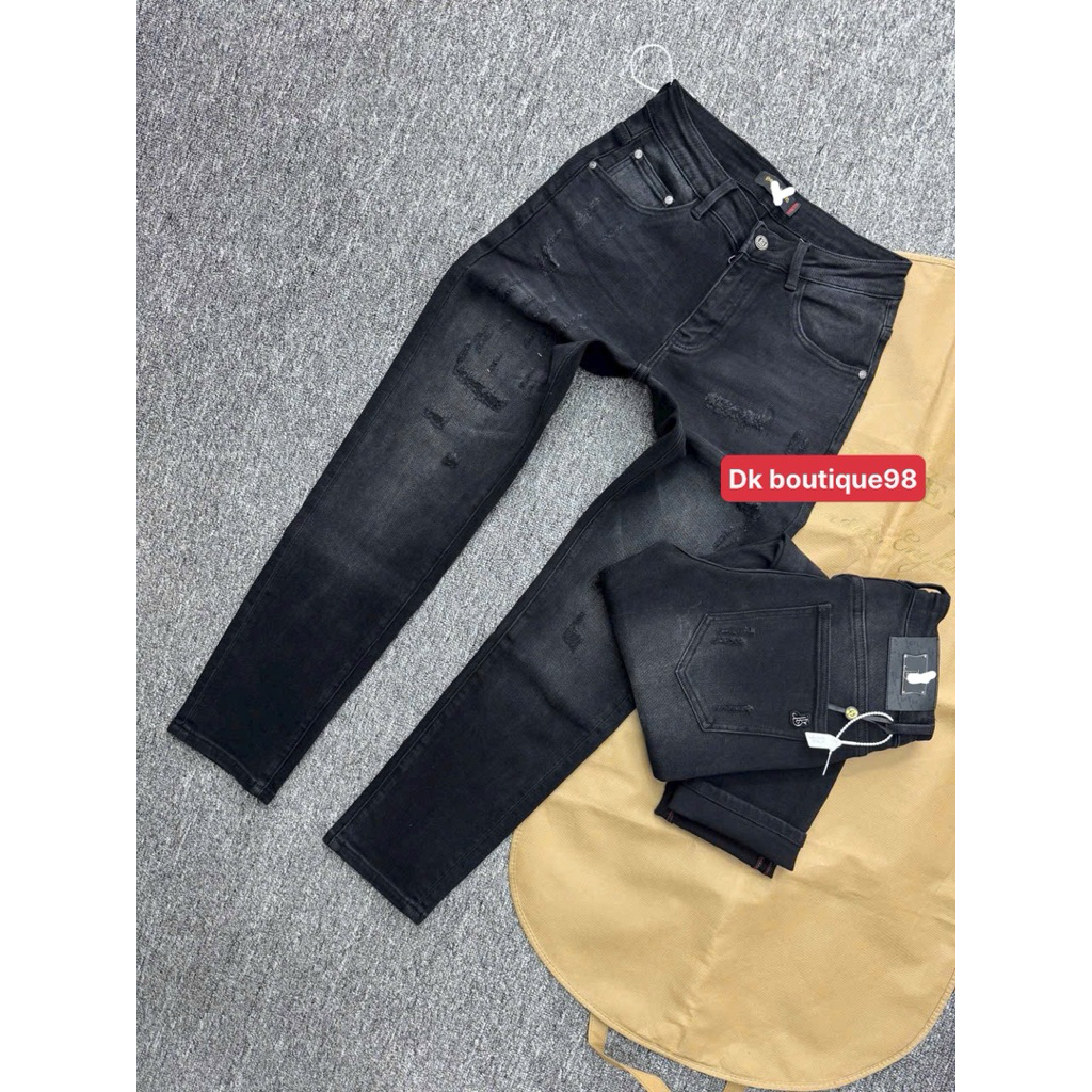 quần bò nam Dk Boutique chất jean màu đen rách xước hoạ tiết cực đẹp