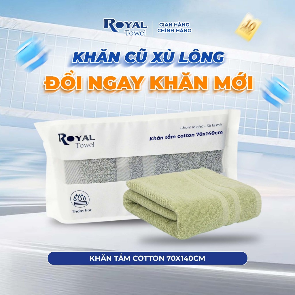 Khăn Tắm Royal Towel 70x140cm Sợi Cotton Mềm Mịn, Thấm Hút Tốt, Không Xổ Lông, Không Phai Màu