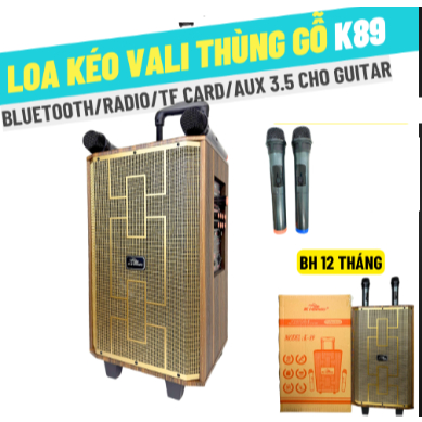 Loa Vali Kéo Bluetooth Di Động Kiomic K89, chỉnh Bass, Treble, Reverb.Kèm 2 Micro Không Dây