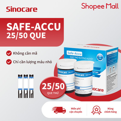 Que Thử Đường Huyết Hộp 25/50 Que Safe Accu Tặng Kèm 50 Kim Chính Hãng Sinocare
