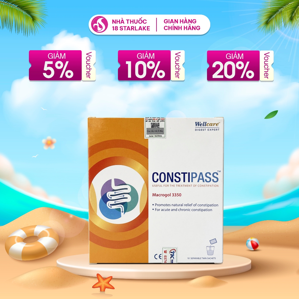 Constipass Wellcare – Bột Nhuận Tràng Macrogol 3350 Hỗ Trợ Trị Táo Bón An Toàn Cho Trẻ Em & Người Lớ