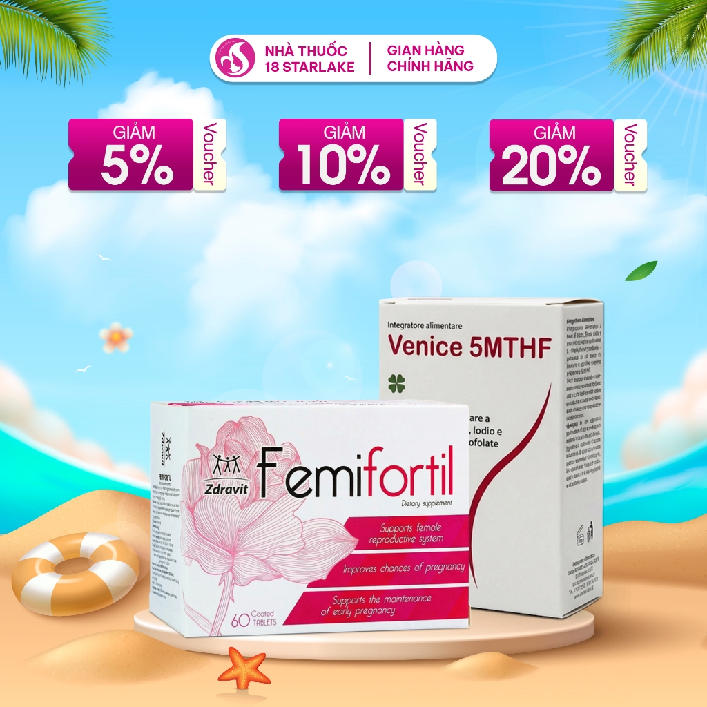 Bộ Đôi Femifortil & Venice 5MTHF | Tăng Khả Năng Thụ Thai - Bổ Folate & Sắt An Toàn - Cho Phụ Nữ Man