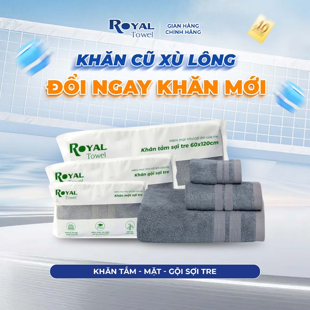 Khăn Tắm Khăn Gội Khăn Mặt Royal Towel Sợi Tre Bamboo, Mềm Mịn, Thấm Hút Tốt, Không Xổ Lông, Không Phai Màu, AnToànChoDa