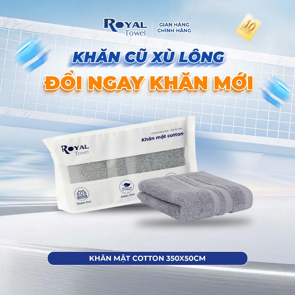 Khăn Mặt Royal Towel 30x50cm Sợi Cotton Mềm Mịn, Thấm Hút Tốt, Không Xổ Lông, Không Phai Màu