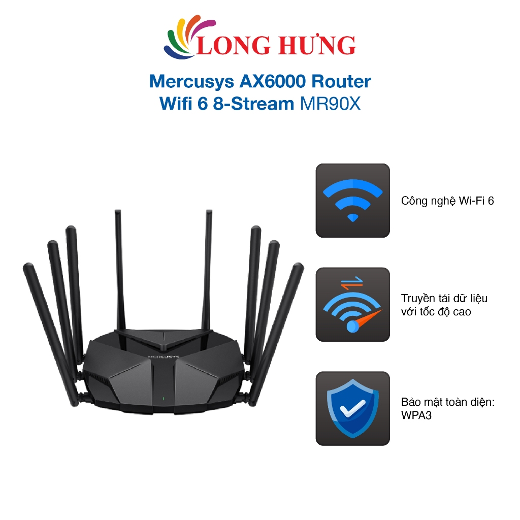 Thiết bị định tuyến mạng không dây Mercusys AX6000 Router Wifi 6 8-Stream MR90X - Hàng chính hãng