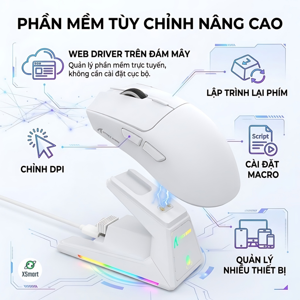 Chuột Không Dây Gaming Attack Shark X1 PAW3395 Pro, 40.000 DPI Dock Sạc LED RGB, Chuyên Game FPS | BigBuy360 - bigbuy360.vn