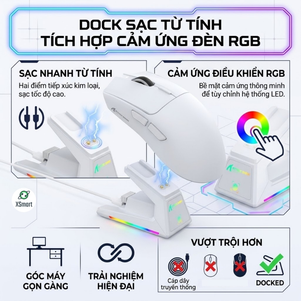Chuột Không Dây Gaming Attack Shark X1 PAW3395 Pro, 40.000 DPI Dock Sạc LED RGB, Chuyên Game FPS | BigBuy360 - bigbuy360.vn