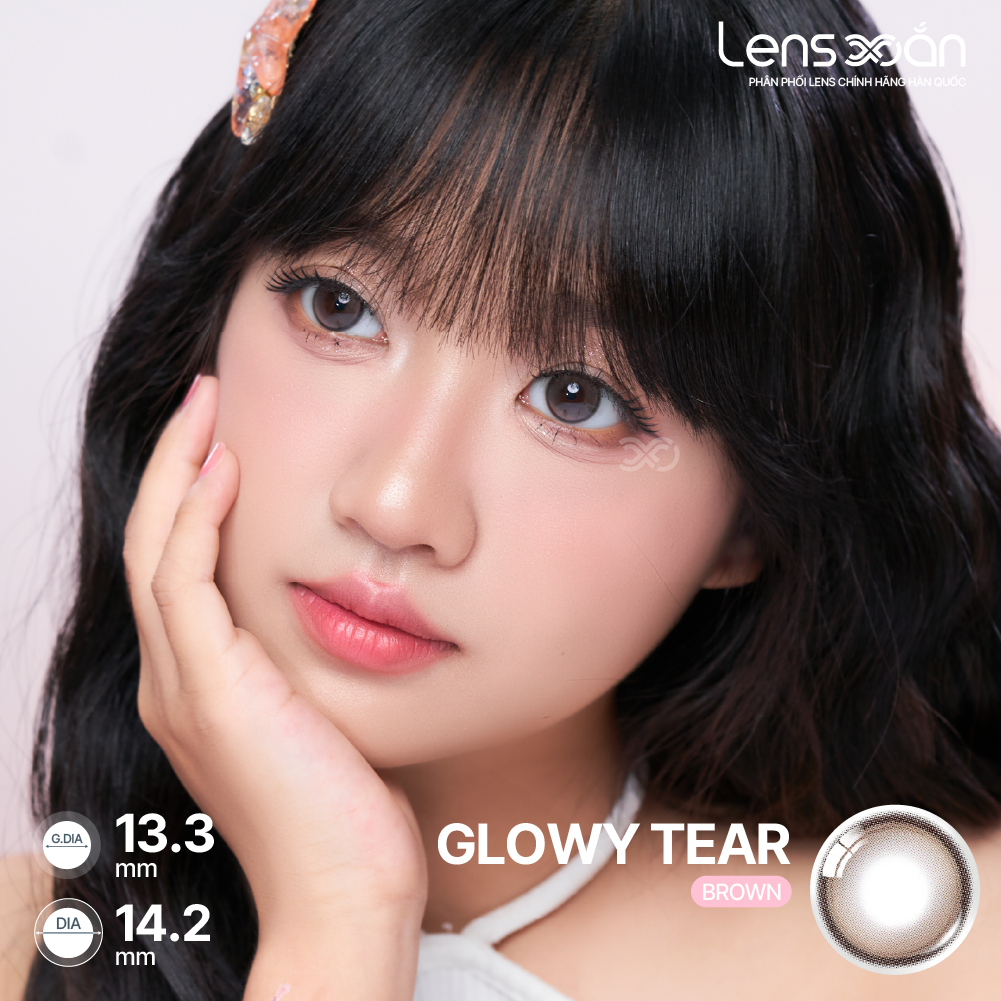 LENS 1 NGÀY giãn tròng LENS XOẮN kính áp tròng cận nâu tự nhiên trong veo có viền tròn mắt OLENS GLOWY TEAR | BigBuy360 - bigbuy360.vn