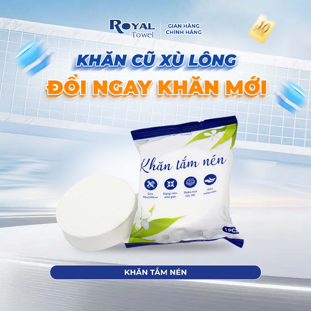 Khăn Tắm Nén Du Lịch Royal Towel 70x140cm Sợi Viscose Tiện Lợi, Dày Dặn, Thấm Hút Tốt, Kháng Khuẩn