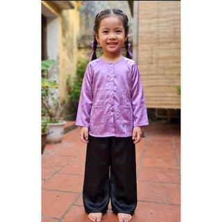 Bộ Bà Ba Bé Gái Tím Đen Vải Phi Bóng, Mềm Mịn Thoáng Mát, Kiểu Dáng Basic Cho Bé - Phương Đào Kids