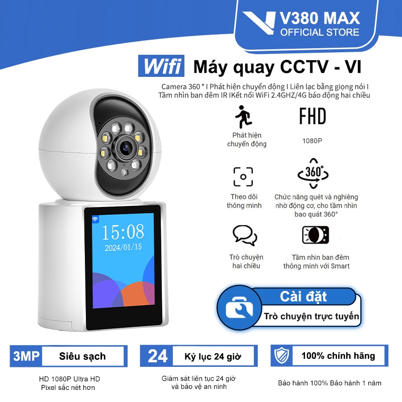 V380 Max Camera Wifi V1 giám sát có màn hình - gọi video trực tiếp - Siêu nét 1080P Máy ảnh Sử dụng 