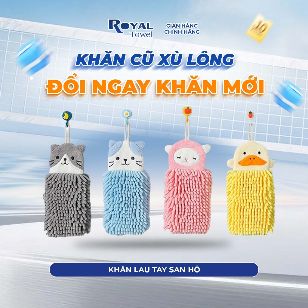 Khăn Lau Tay Treo Tường Royal Towel Chất Nhung San Hô, Dày Dặn, Thấm Hút Tốt