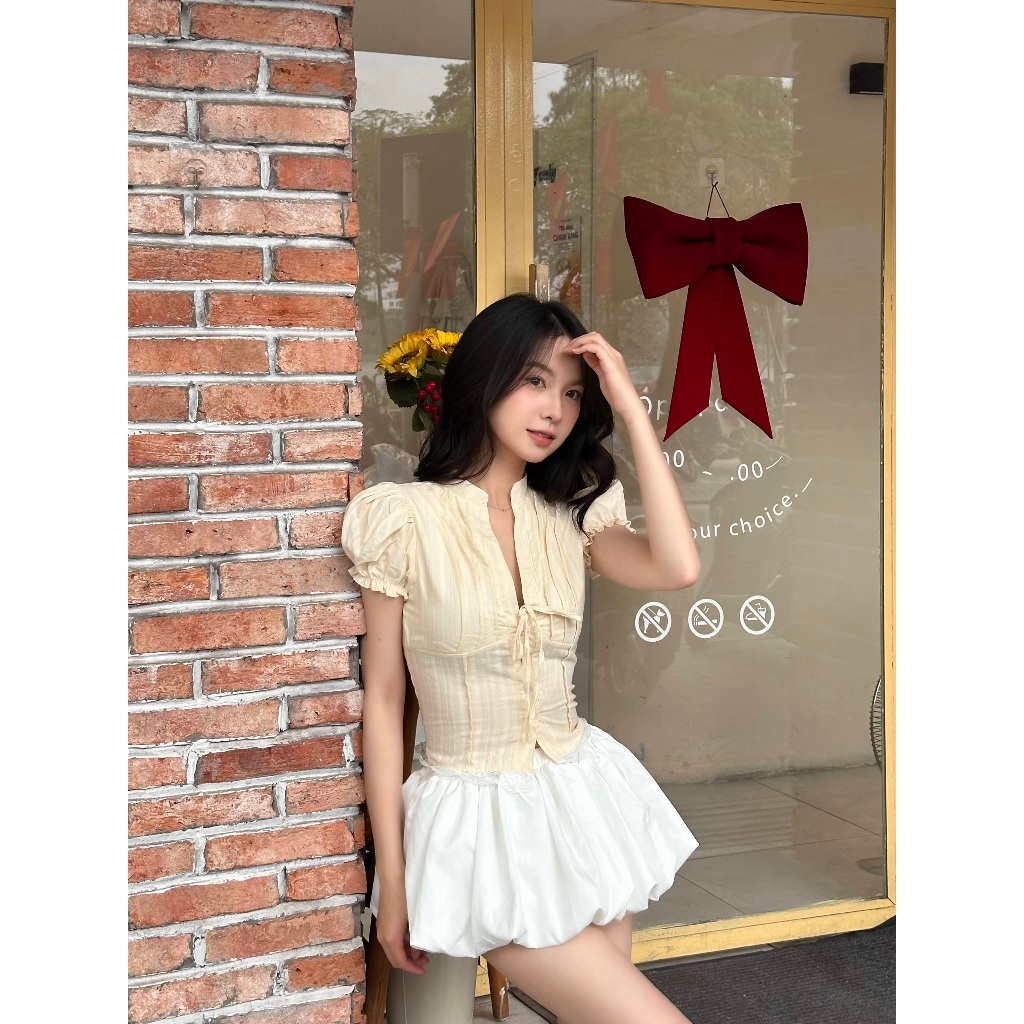 Áo Kiểu Nữ Dáng Croptop Chi Tiết Cổ Tàu Tay Bồng Cột Dây Nơ Mùa Hè Ki mee - Áo CROPTOP Siêu HOTHIT 2026 KA832 | BigBuy360 - bigbuy360.vn