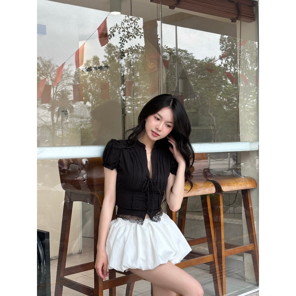 Áo Kiểu Nữ Dáng Croptop Chi Tiết Cổ Tàu Tay Bồng Cột Dây Nơ Mùa Hè Ki mee - Áo CROPTOP Siêu HOTHIT 2026 KA832 | BigBuy360 - bigbuy360.vn