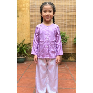 Bộ Bà Ba Bé Gái Phi Bóng Tím Trắng, Trang Phục Truyền Thống Mềm Mại Thoáng Mát - Phương Đào Kids