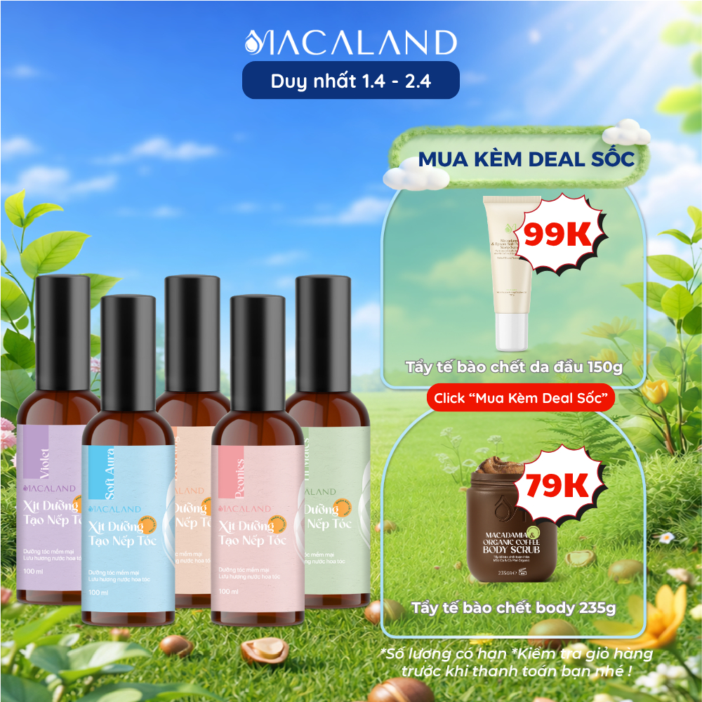 Xịt giữ nếp tạo kiểu dưỡng tóc 3in1 MACALAND 100ml lưu hương nước hoa, không khô cứng tóc