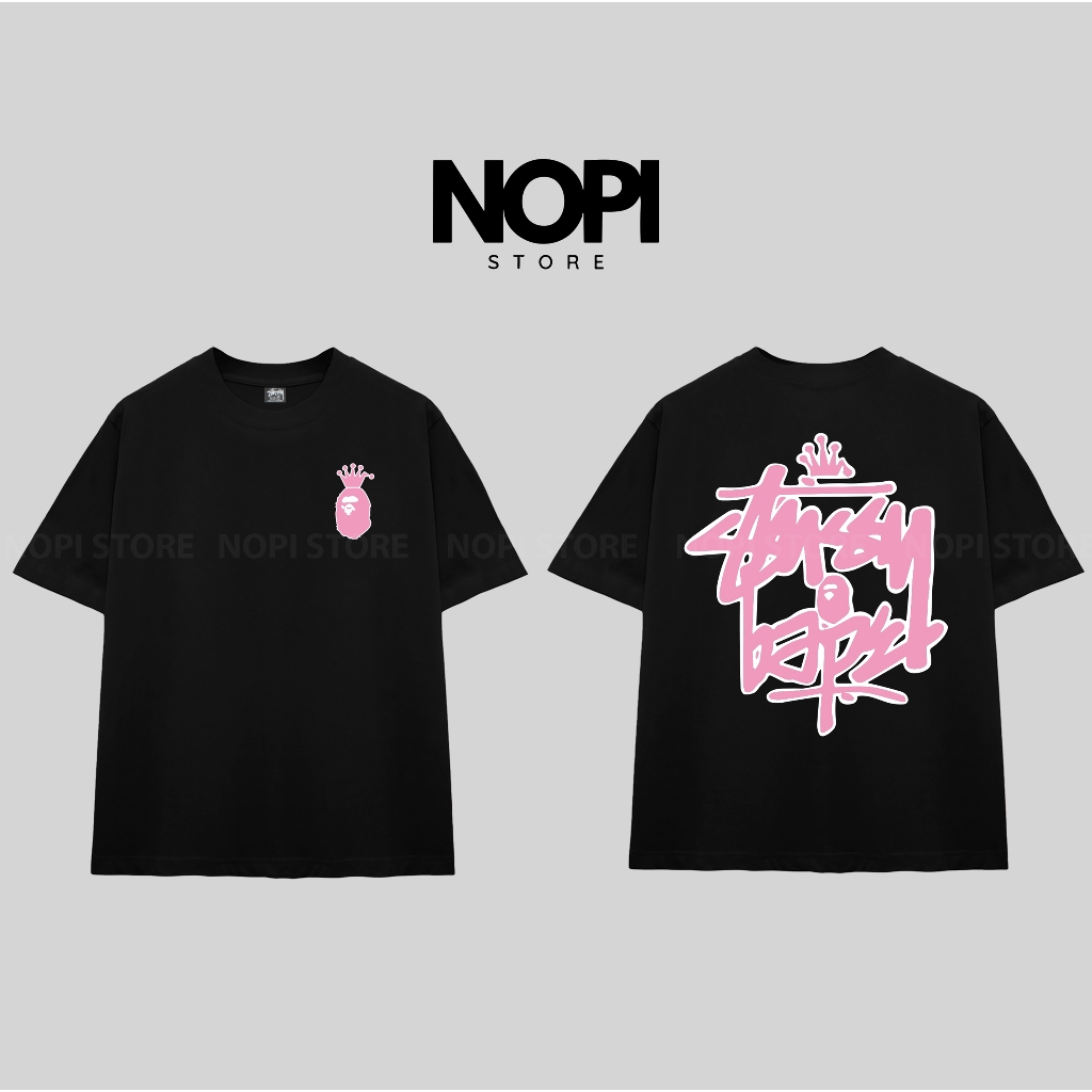 ÁO THUN STUSSY PINK CROWN FORM RỘNG NAM NỮ UNISEX COTTON CAO CẤP 280GSM DÀY DẶN - NOPI STORE