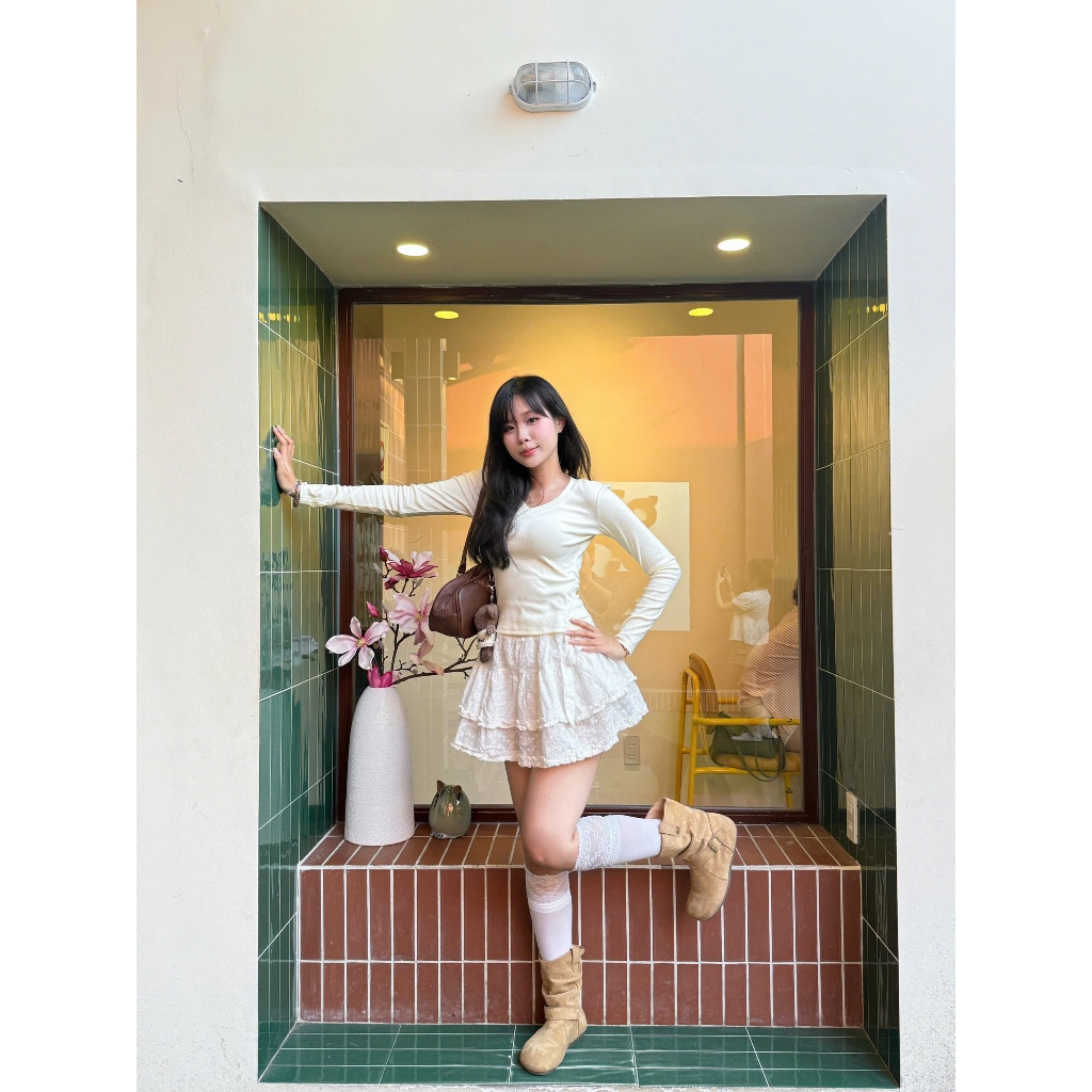 A29642 - Áo thun trơn tay dài cổ tim | BigBuy360 - bigbuy360.vn