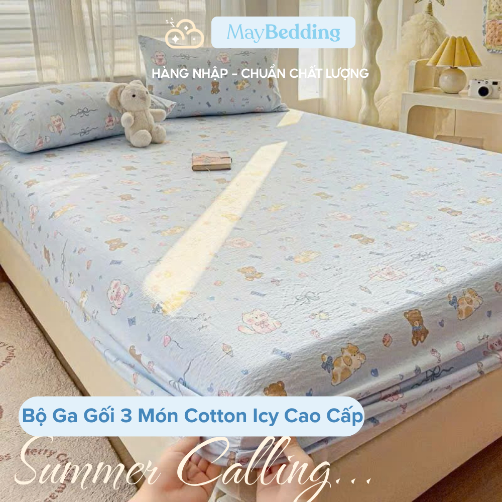 Set Ga Gối Cotton Icy 3 Món Dễ Thương - Mềm Mại, Thoáng Khí, Chống Khuẩn, Thấm Hút Mồ Hôi, Dành Cho 