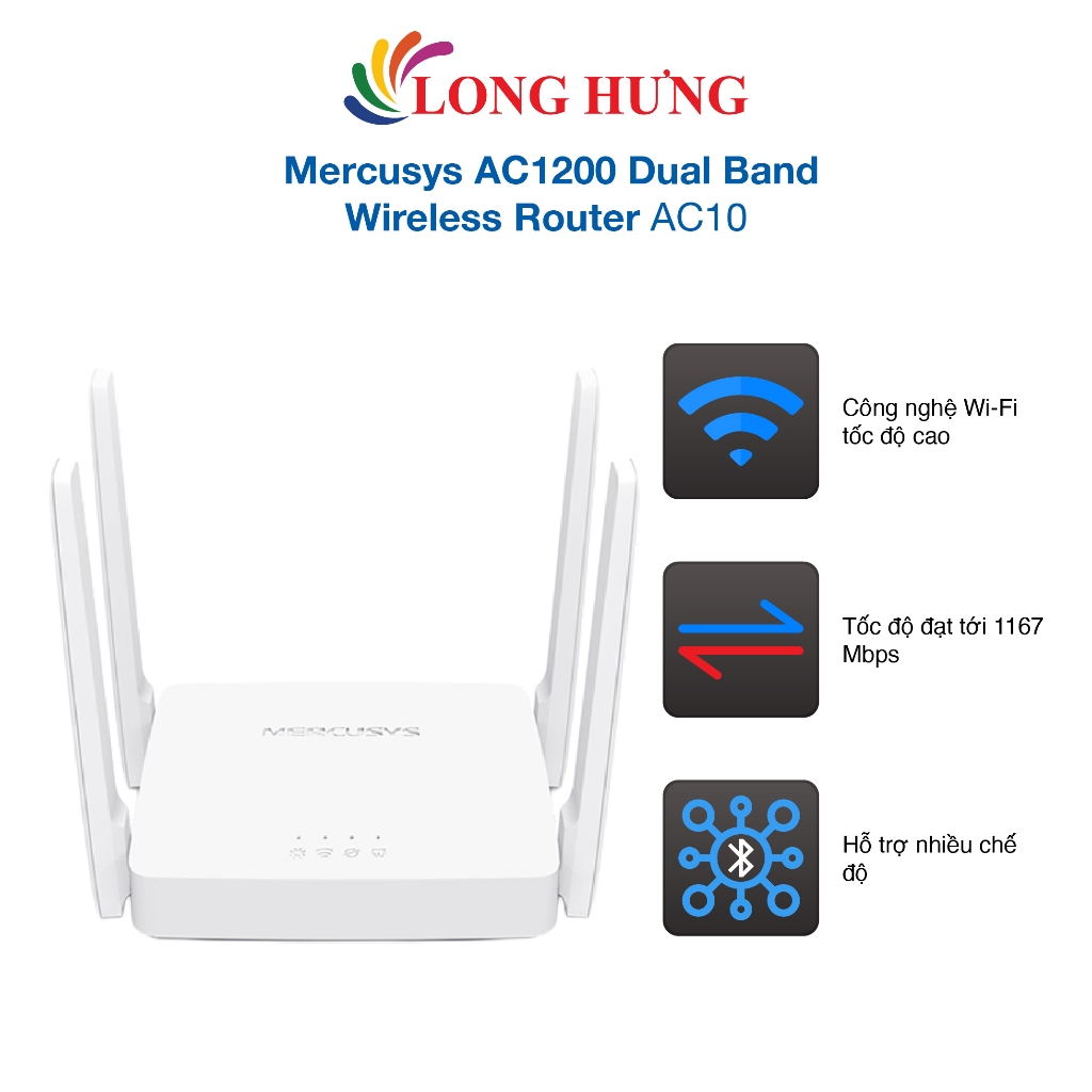 Router Wifi Mercusys AC1200 Dual Band Wireless Router AC10 - Hàng chính hãng