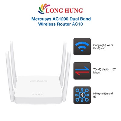 Router Wifi Mercusys AC1200 Dual Band Wireless Router AC10 - Hàng chính hãng