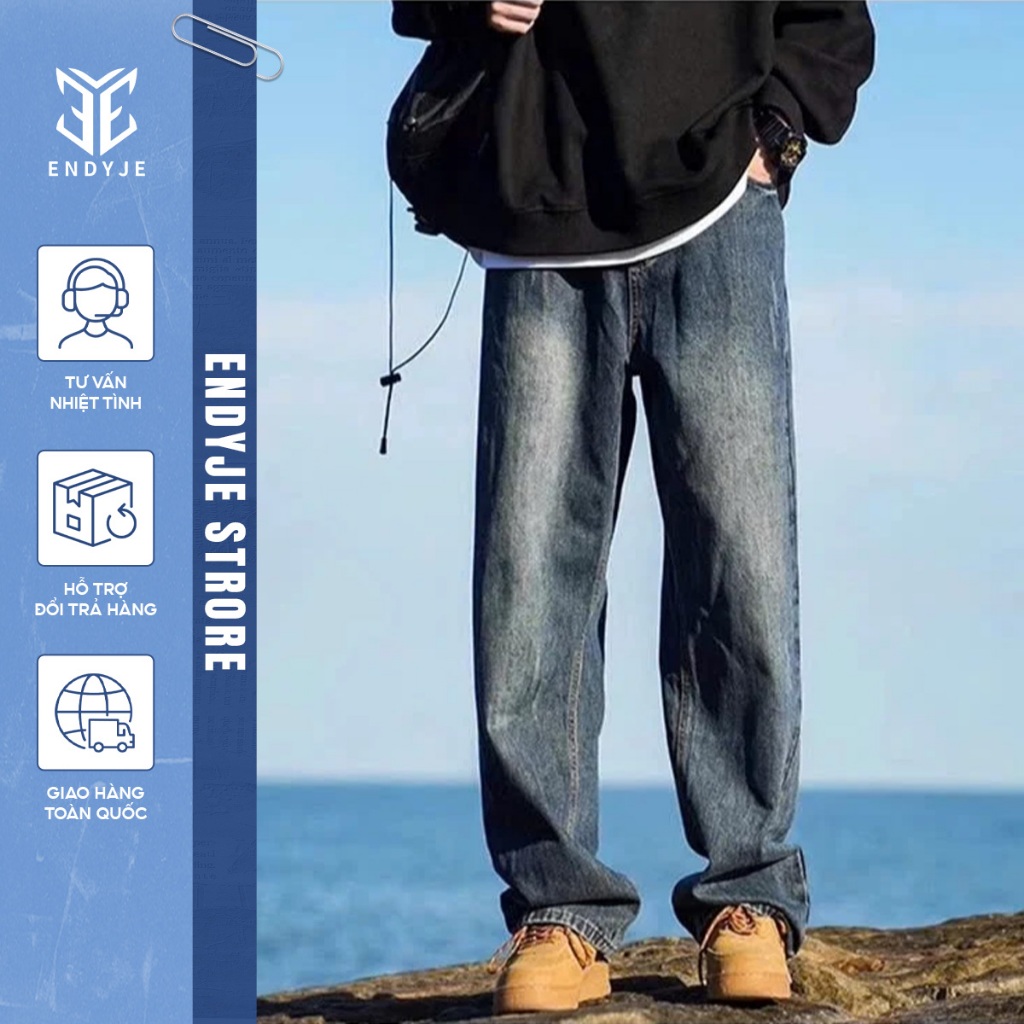 Quần Jeans Nam Ống Đứng Dáng Rộng Basic Trẻ Trung, Quần Bò Nam Form Suông Streetwear Thời Trang TD03