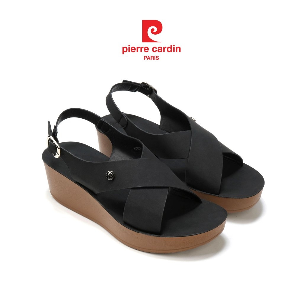 [New] Sandal nữ đế xuồng cao 6cm Pierre Cardin thiết kế quai chéo liền quai hậu, khóa cài kim loại -