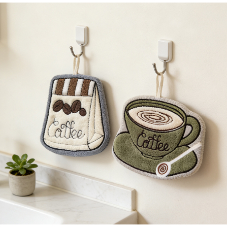 [Chăm nhà 5.0] Khăn lau tay nhà bếp hình cafe, cái lá chất cotton siêu thấm hút decor xinh đẹp