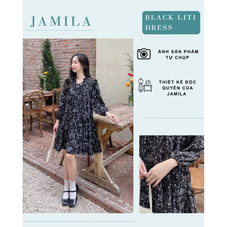 Váy đầm nữ babydoll xoè hoa nhí dễ thương nơ cổ  - Black Liti dress | JAMILA |