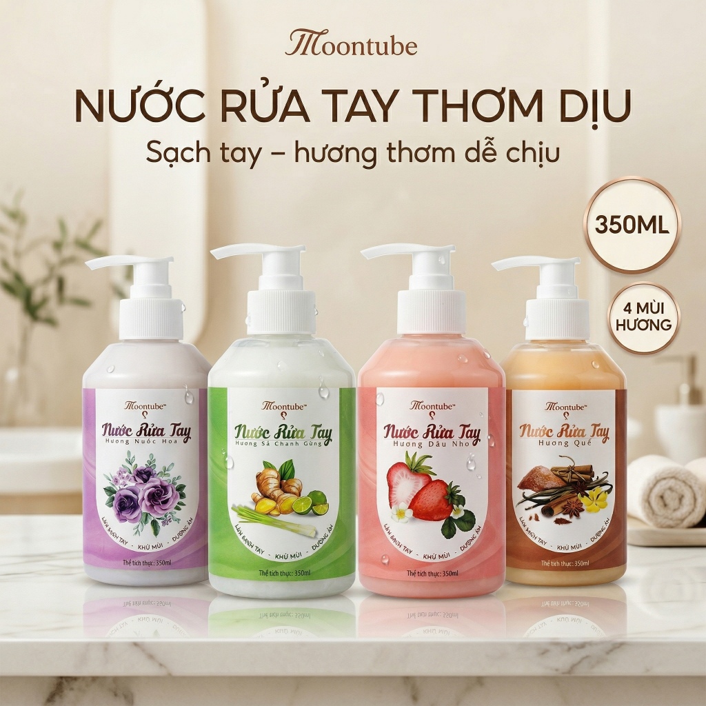 [QUÀ TẶNG KHÔNG BÁN] Nước rửa tay Moontube Hyamin hương sả chanh gừng 350ml giúp làm sạch khử mùi dưỡng ẩm