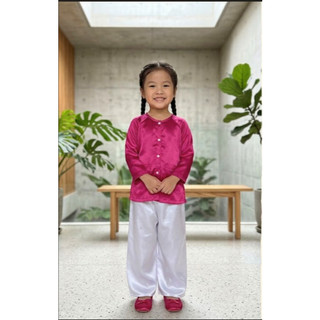 Bộ Bà Ba Cho Bé Gái Màu Cánh Sen Trắng, Vải Phi Bóng Mềm Mịn, Thoải Mái, Dễ Thương - Phương Đào Kids