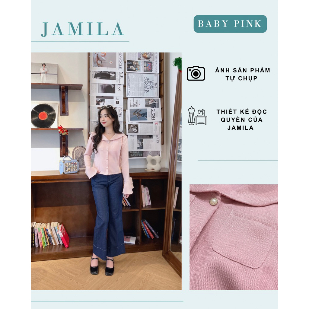 Áo dạ tex nữ tay loe hồng baby xinh xắn - Baby pink | JAMILA |