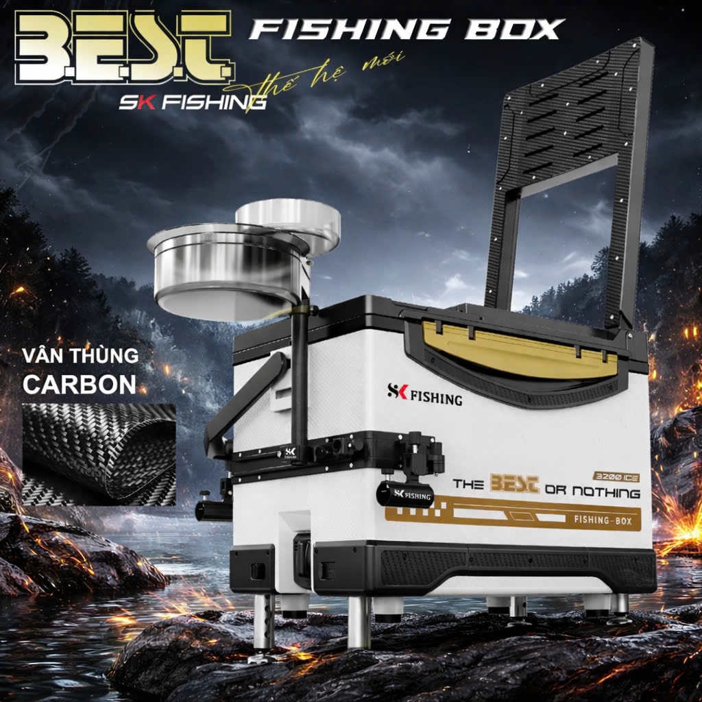 Thùng Câu Đài BEST SK FISHING 32L bộ phụ kiện thế hệ mới Pat đôi mở rộng