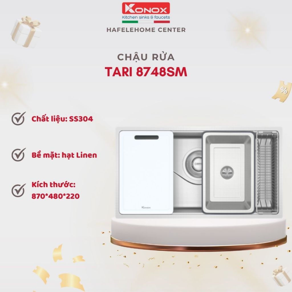 Chậu Rửa Bát Konox Tari 8748SM - Inox 304, Chống Bám Bẩn, Chống Ồn
