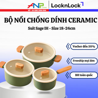 Bộ nồi chống dính locknlock suit sage ih – phủ sứ ceramic cao cấp, dùng bếp từ, gas size 18 -24cm
